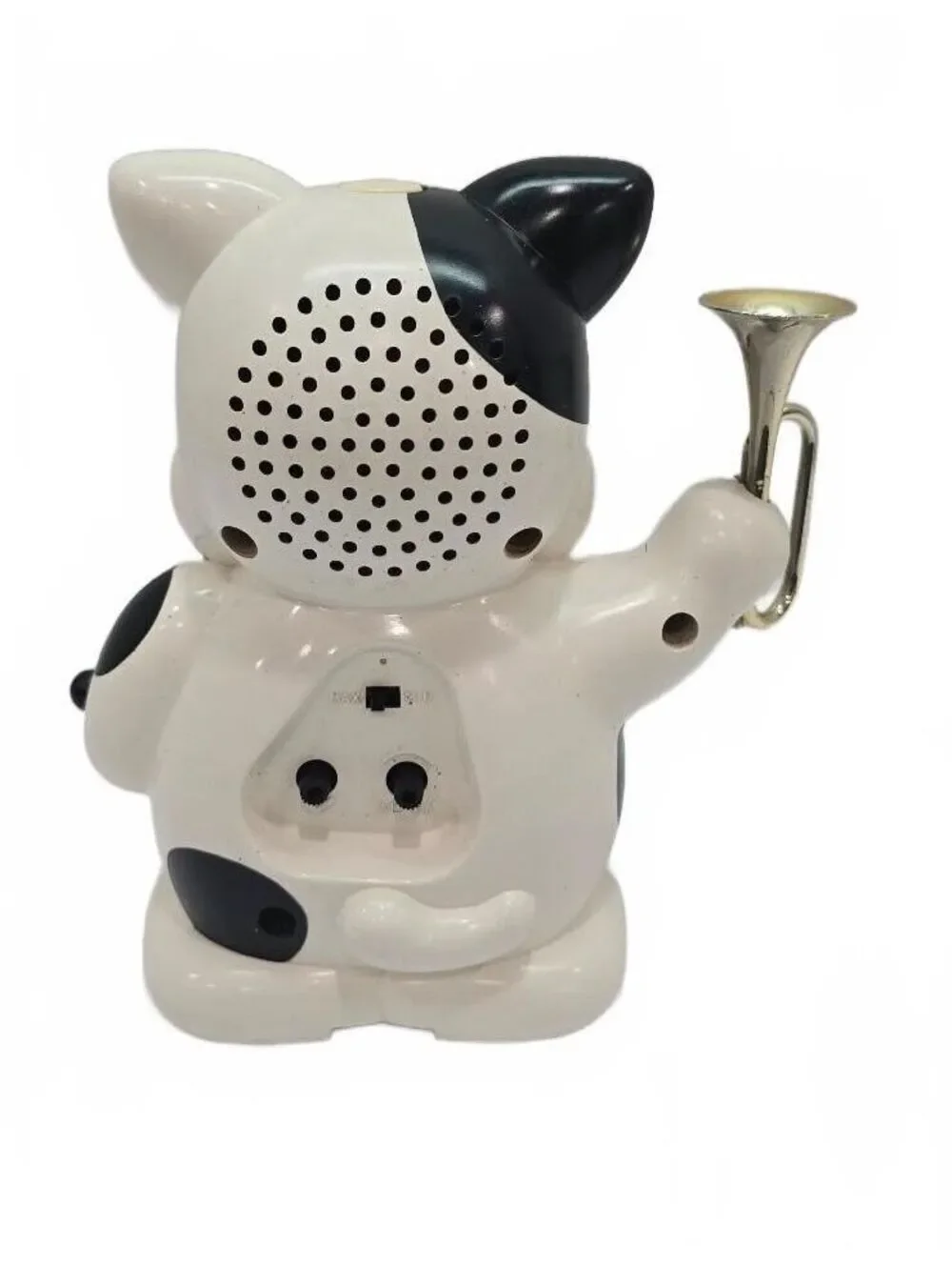 Vintage Rhythm Black and White Cat Figurine Clock with Bugle